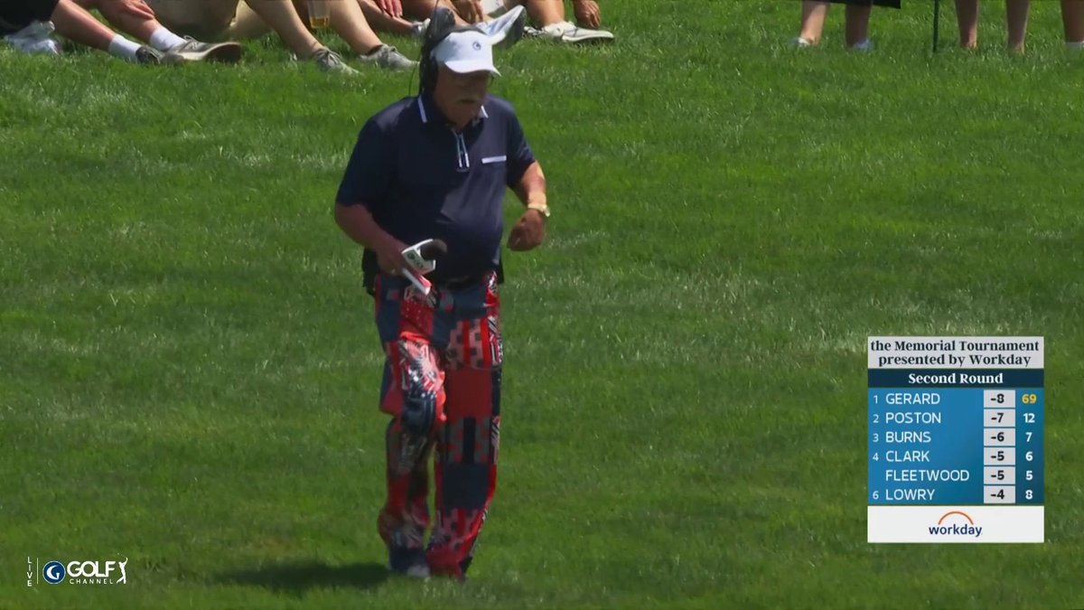 Can we hear a little commotion for the pants 👏👏 50 years after besting Hale Irwin in a playoff to become the inaugural Memorial Tournament champion, Roger Maltbie is back on course in the pants that won it all.