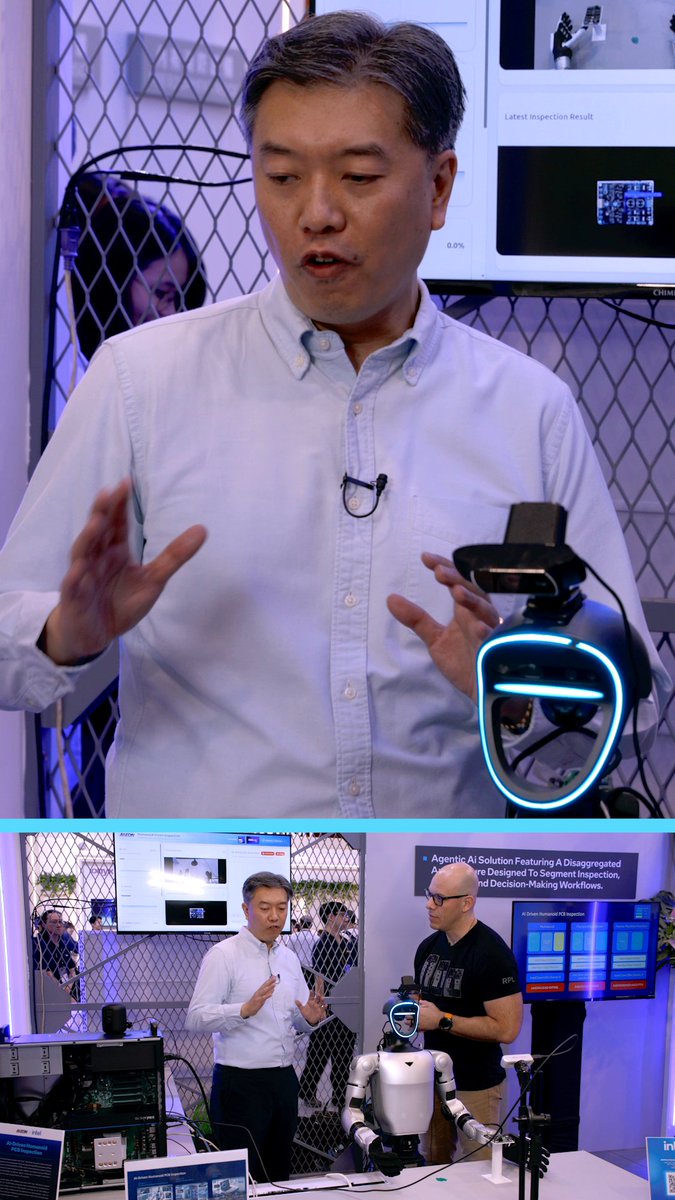 This humanoid robotics demo at Computex 2026 shows how Aaeon is combining Intel Core Ultra Series 3 processors and Intel Arc Pro B70 GPUs in a larger AI system to improve upon existing rules-based automation for PCB inspection.