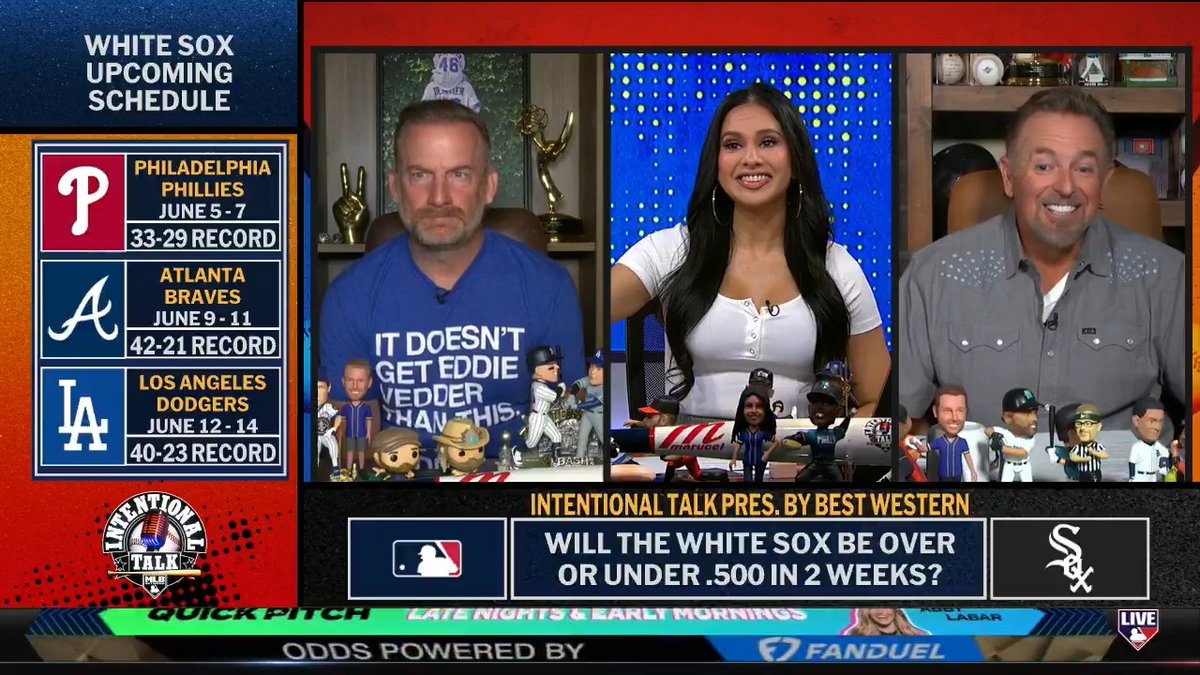 The White Sox have faced the easiest schedule in MLB, but their next three series are against the Phillies, Braves and Dodgers 👀 Will Chicago still be above .500 at the end of this stretch? Siera Santos | RyanDempster | Kevin Millar