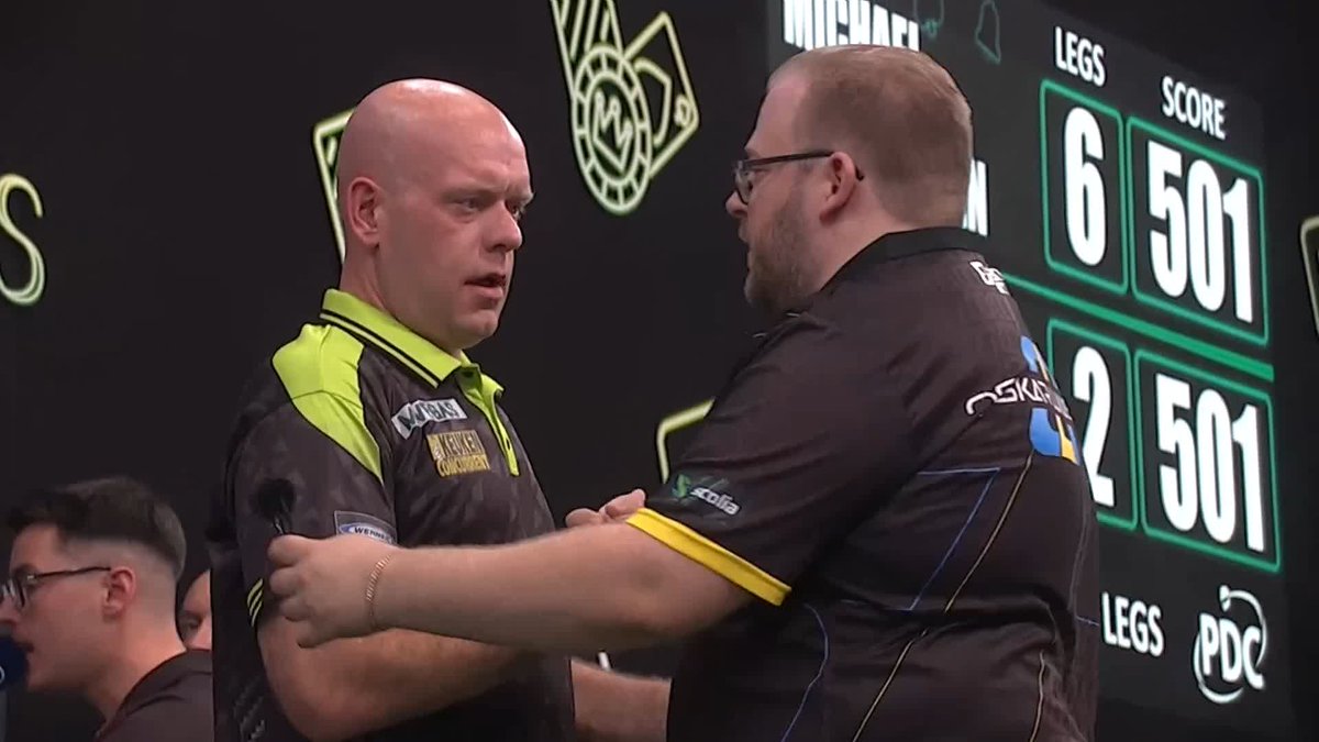 VAN GERWEN EASES THROUGH! Top seed Michael van Gerwen eases through to Finals Day in Copenhagen, following a resounding 6-2 victory over Sweden's Oskar Lukasiak! 📺 #NordicDarts26