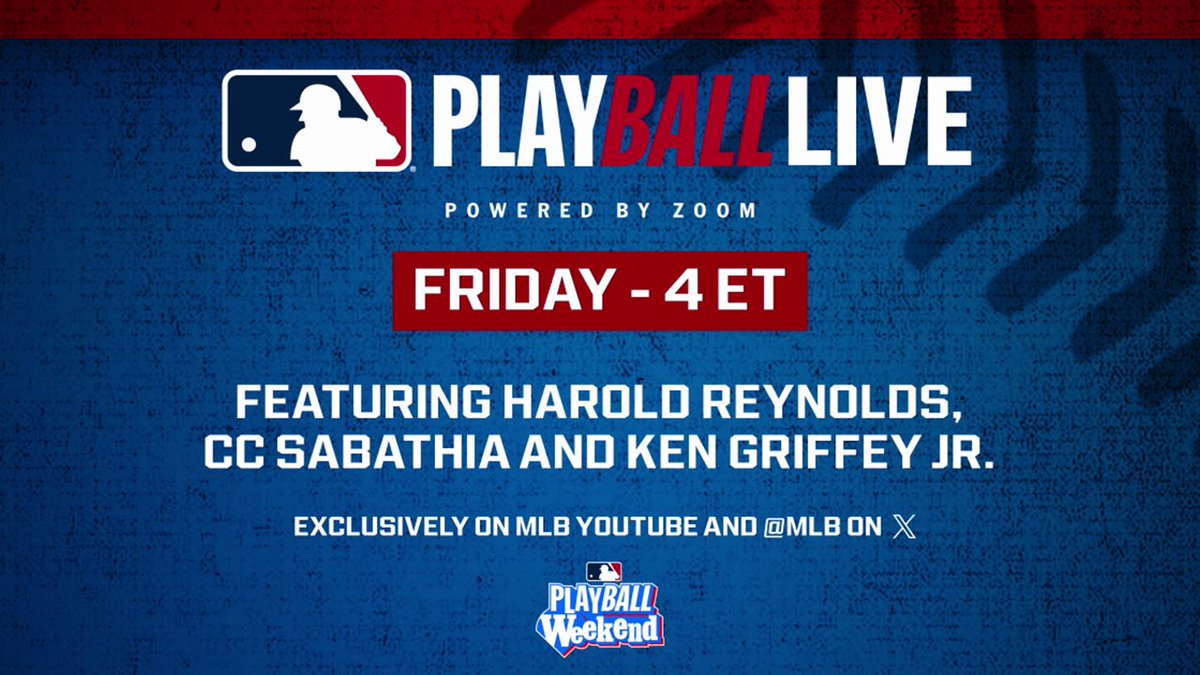Do you remember the first time you picked up a baseball? We've got a #PlayBallWeekend livestream coming your way on MLB X & MLB YouTube with Harold Reynolds, Ken Griffey Jr. and CC Sabathia at 4pm ET!