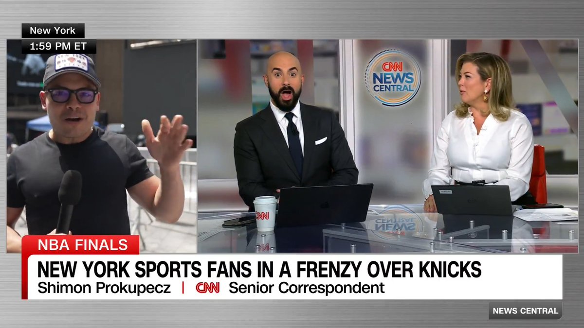 Knicks v Spurs bringing drama to our newsroom. Will Boris Sanchez, Shimon and I still be friends after this live shot? Here’s hoping. And meet Knicks super fan George. Who would do “anything” to get a ticket to game two of the NBA Finals.