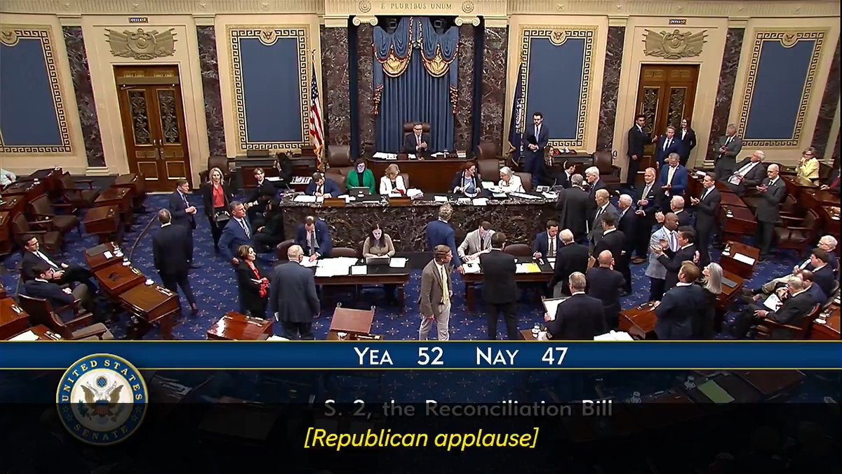 ICYMI: Senate Republicans cheered after spending 18 hours passing a rotten bill that makes their priorities painfully clear: more money for Donald Trump, more power for Donald Trump, and nothing to lower costs for working families.