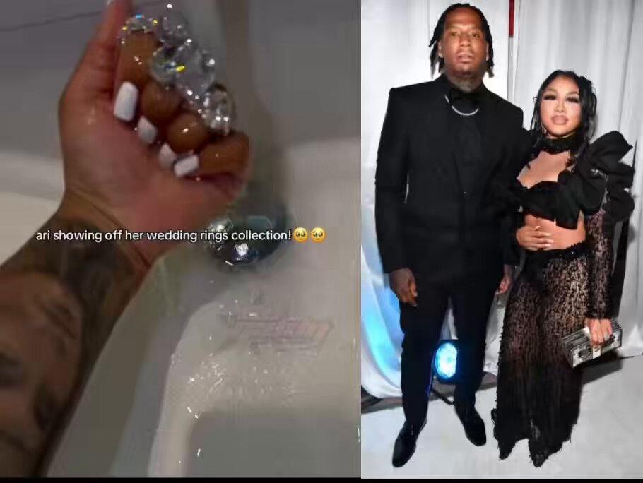 Ari Fletcher shows off her wedding rings collection 👀😳 Moneybagg Yo really went all out for these diamond rings 🔥