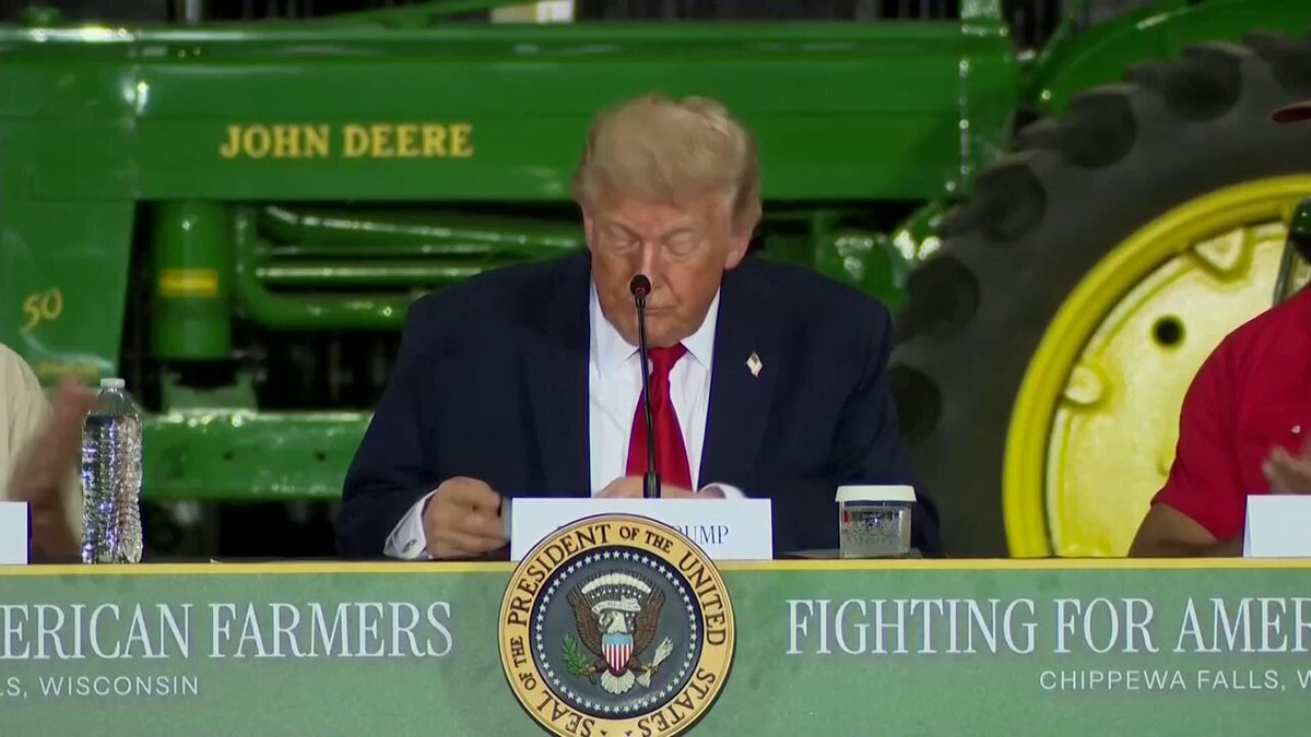 very noticeable that Trump is doing his exact rally speech in Wisconsin, only sitting. Almost like he's not able to stand for a long period of time right now and the "roundtable" (nobody has spoken other than him!) is a front