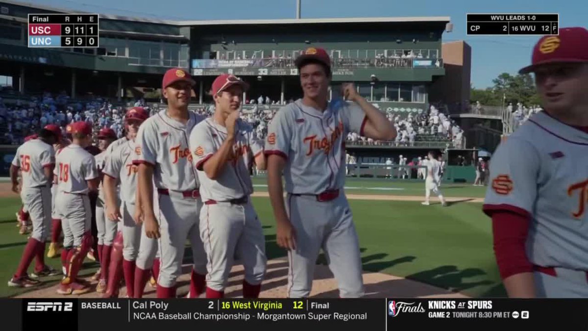 ONE WIN AWAY FROM THE CWS‼️ USC Baseball rallies to beat No. 5 North Carolina 9-5 in Game 1 of the Chapel Hill Super Regional.