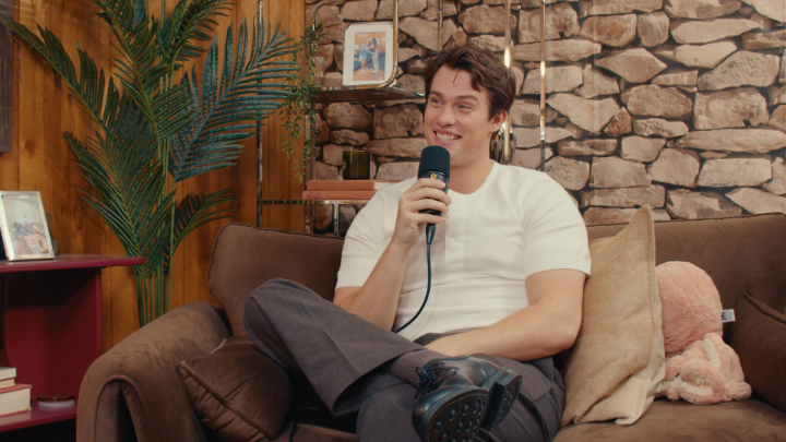 Nicholas Galitzine does his first podcast ever on a new episode of Therapuss with Jake Shane.