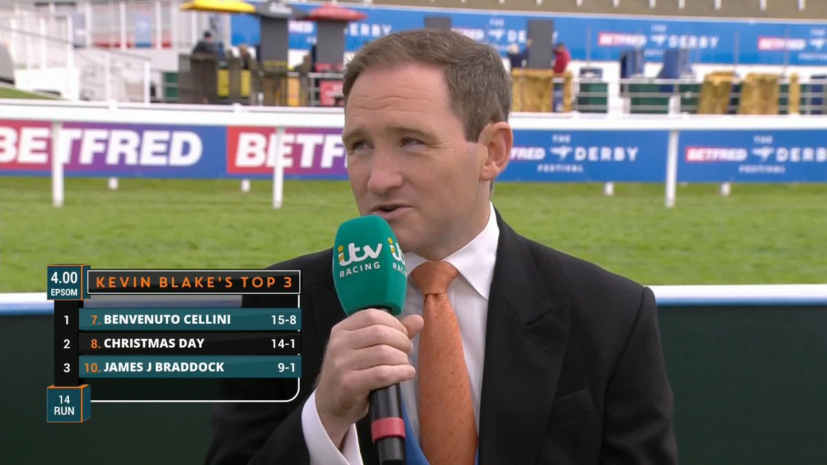Kevin Blake tells us his one-two-three for the Derby 👀 🥇 Benvenuto Cellini 🥈 Christmas Day 🥉 James J Braddock #ITVRacing | Kevin Blake