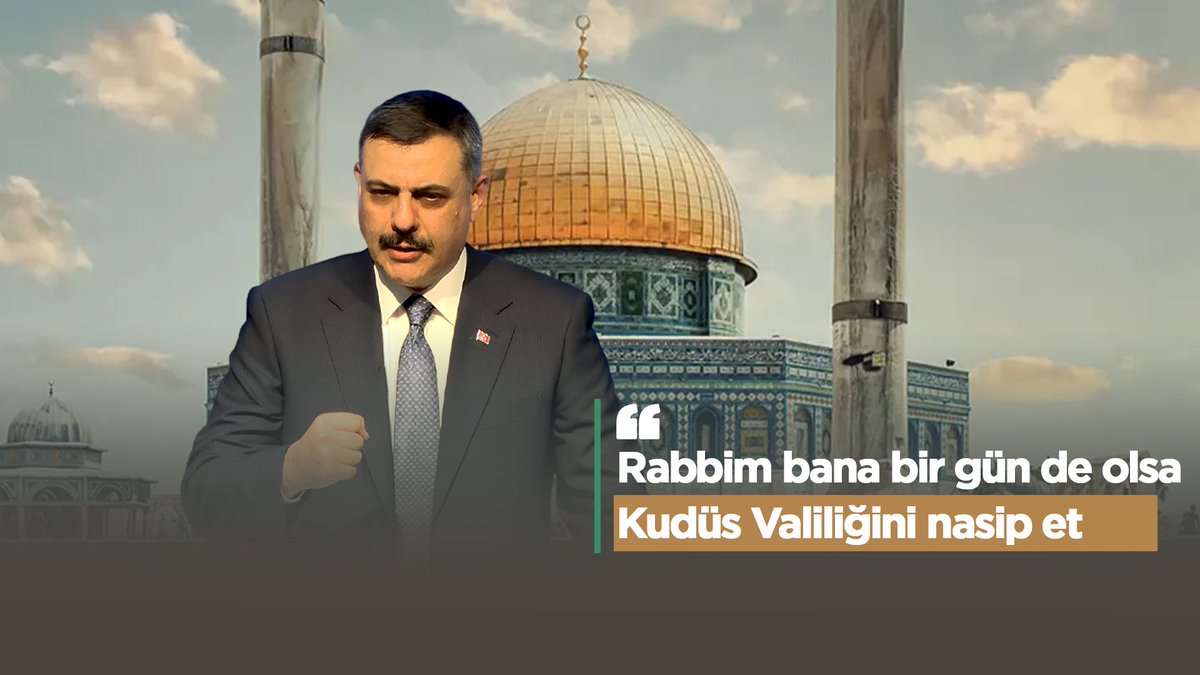 Şam'ın, Halep'in, Karabağ'ın özgürlüğünü gördüğümüz gibi inşallah bir gün Kudüs'ün de özgürlüğünü göreceğiz. Benim valiyken Cenabı Hak'tan bir niyazım vardı. Malum burada beş sene valilik yaptıktan sonra Erzurum'a tayin oldum. İki buçuk sene de orada görev yaptım. İçten içe büyüttüğüm niyazım şuydu. Rabbim bana bir gün de olsa Kudüs Valiliğini nasip et diye. Yine inanıyorum ki Cenabı Hak o günleri bizlere gösterecek. Mutlaka gösterecek. Ben buna bütün kalbimle inandım ve inanmaya da devam ediyorum. Geçmişte olduğu gibi yine oralar bizim olacak. Yine bizim hüküm ve tasarrufumuz altına inşallah girecek. Çünkü başımızda Recep Tayyip Erdoğan gibi bir küresel lider var. Bir dünya lideri var.