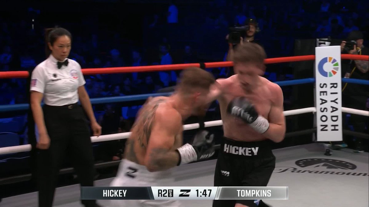 It's all over in the second as Sam Hickey knocks out Todd Tompkins in brutal fashion 💥 #ZuffaBoxing07