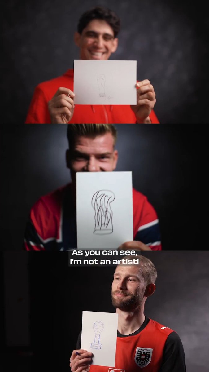 “As you can see, I’m not an artist” 😂 Yassine Bounou, Alexander Sørloth and Konrad Laimer take on the FIFA World Cup trophy drawing challenge! 🏆