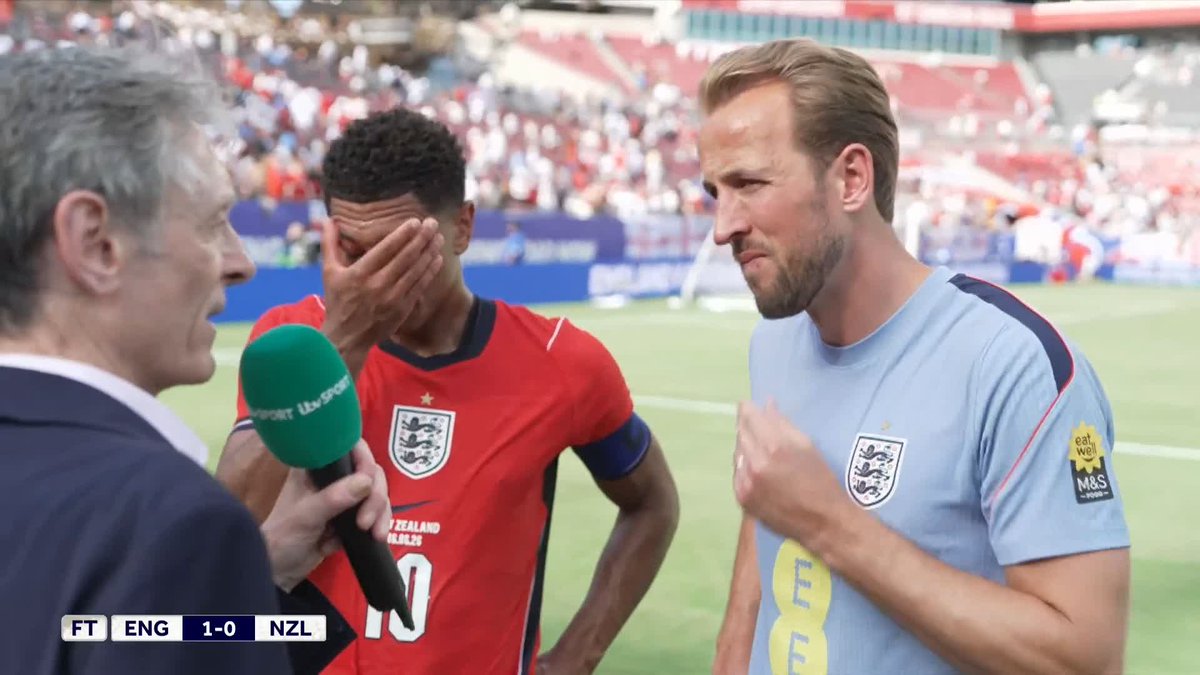 'The pitch was not great, and it made it hard to play the way we wanted to play' 🏟️🗣️ Harry Kane and Jude Bellingham spoke to ITV's Gabriel Clarke after England beat New Zealand 1-0 💪🏻