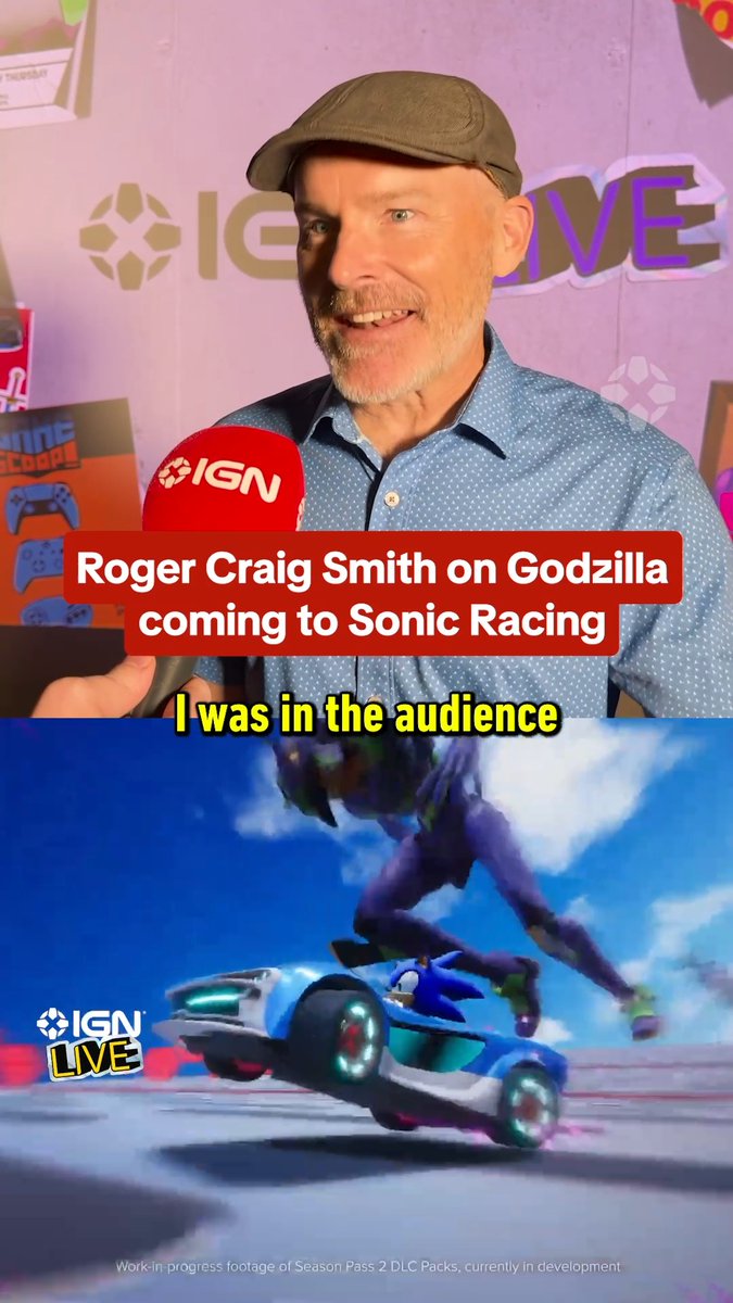 Roger Craig Smith is hyped that Godzilla is coming to Sonic Racing! #IGNLive #IGNSummerOfGaming Presented by Amazon Luna and Evil Dead