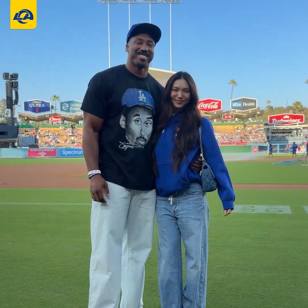 .Myles Garrett pregame prep for Los Angeles Dodgers first pitch!