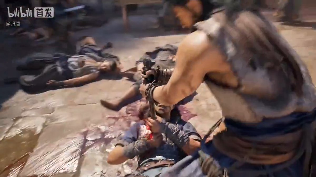 《归唐》19分钟实机里这段群战太适合单拎出来了 环境交互、处决衔接、打击感都很猛。 弹幕一边喊“卧槽”“这打击感可以”，一边质疑“全是QTE？”“旁边小兵就看着吗？” 如果成品真能保持这个密度，国产单机要热闹了。 #gamedev #BloodMessage