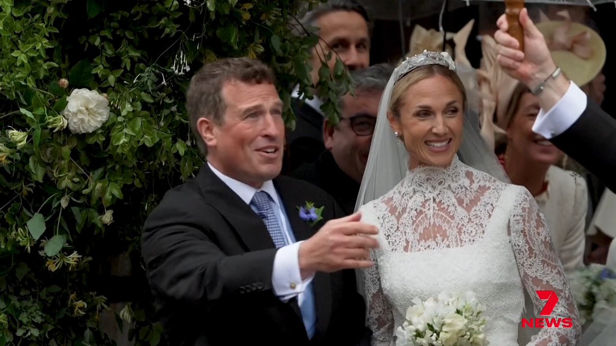 The royal family has stepped out for a picturesque wedding in the English countryside. The king, queen and other senior royals were all smiles despite the rain, watching Princess Anne's son tie the knot.