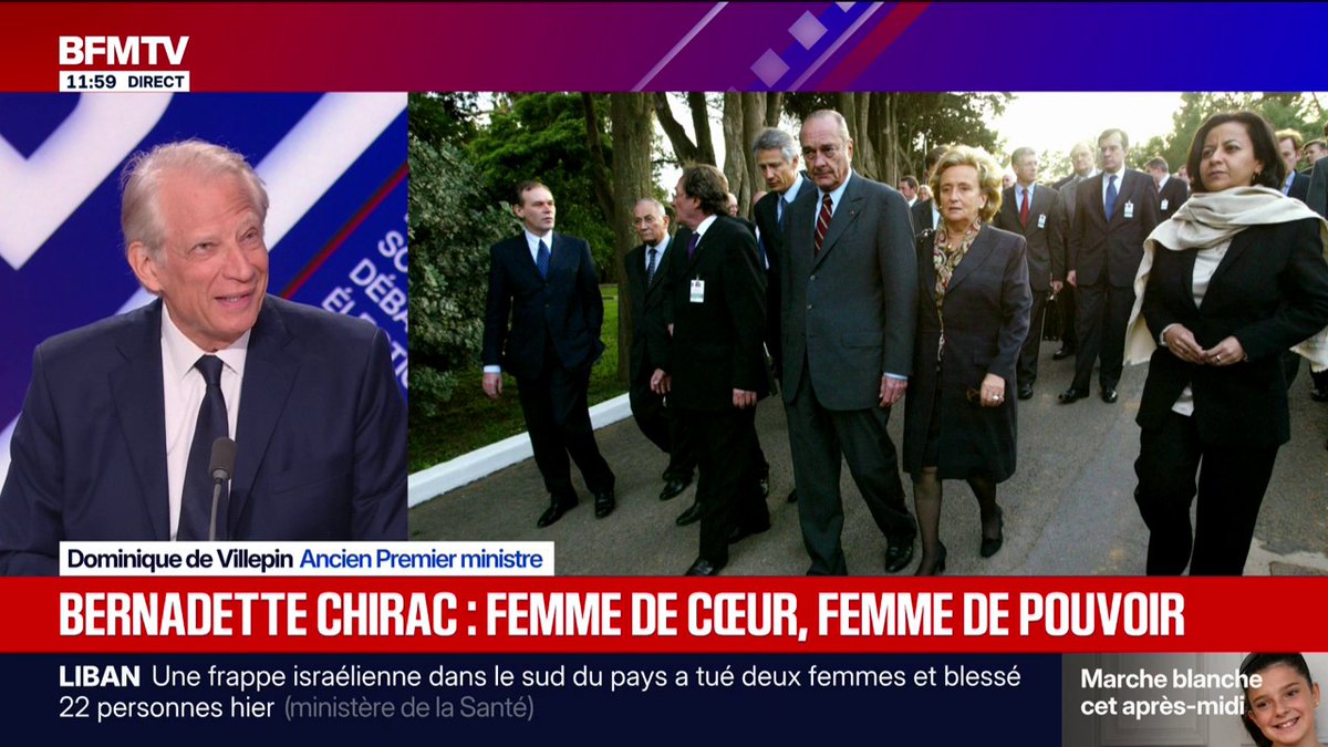 Mort de Bernadette Chirac: Dominique de Villepin se souvient d'"une femme engagée et curieuse"