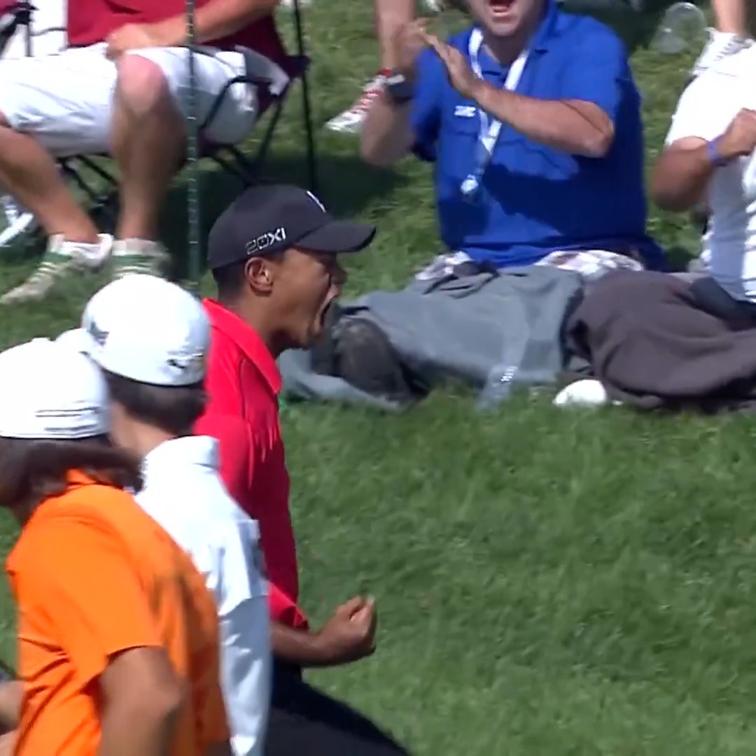 Tournament on the line, Tiger goes for it all 💪 An all-time flop shot that secured his fifth victory the Memorial. #TOURVault