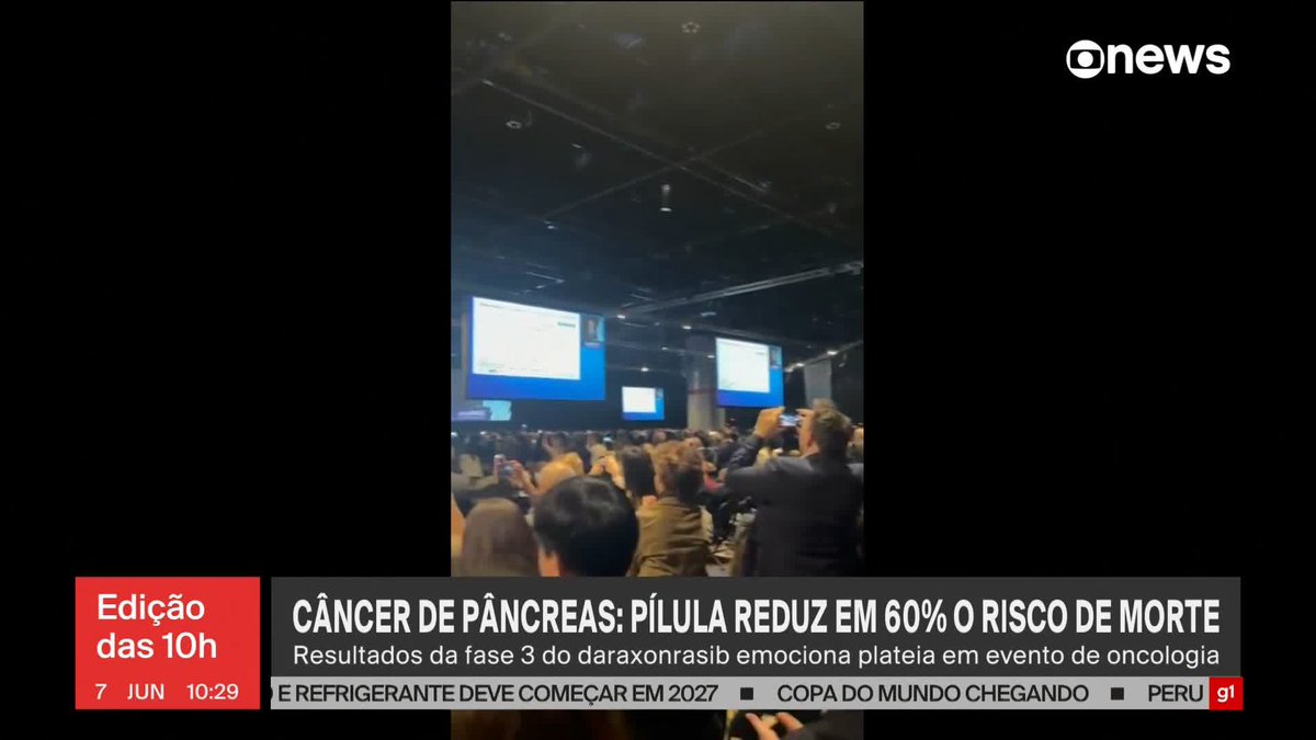Pílula que pode mudar tratamento do câncer de pâncreas emociona médicos no maior congresso de oncologia do mundo. Resultados da fase três do medicamento mostraram redução de 60% no risco de morte. ➡️ Assista à #GloboNews: #JornalGloboNews
