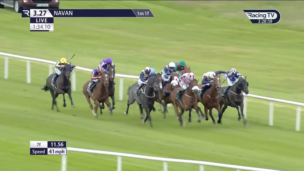 BACK in the groove 🟪⬜️ Isaac Newton scorches home down the outside to land the Listed Hill Of Tara Stakes in the final strides. Irish Stallion Farms | Ballydoyle Racing
