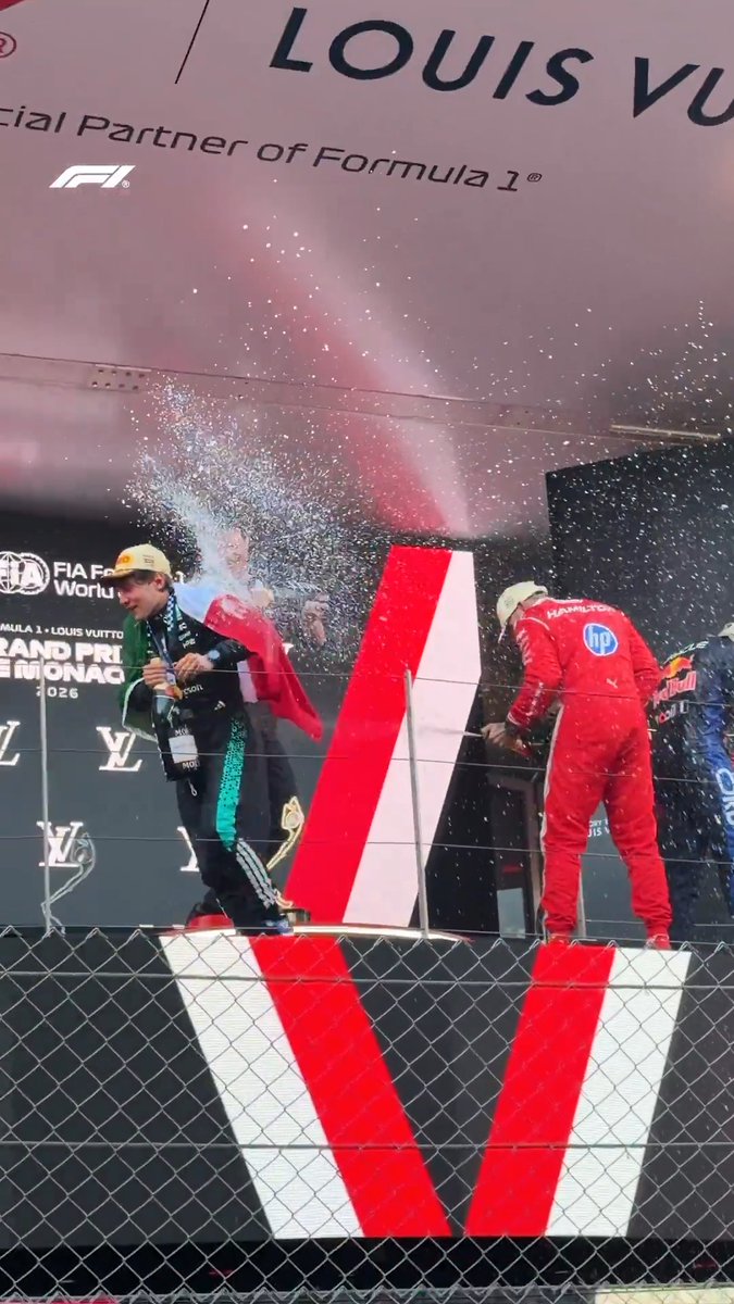 Absolute chaos between Kimi, Lewis, Isack and Toto on the podium! 🤣🍾 #F1 #MonacoGP