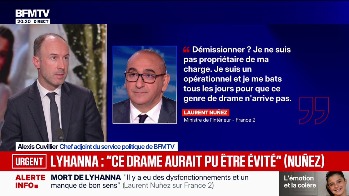 Mort de Lyhanna: "Démissionner ? Je ne suis pas propriétaire de ma charge", déclare Laurent Nuñez, ministre de l'Intérieur