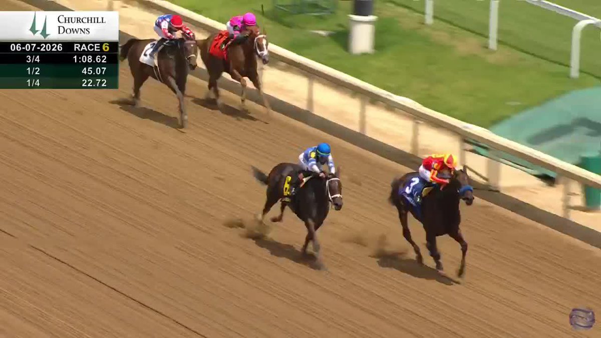 𝗘𝗫𝗣𝗟𝗢𝗥𝗔 digs in down the lane to turn back the challenge by ON TIME GIRL to win the Leslie's Lady Stakes Churchill Downs Jockey Florent Geroux was up for Hall of Fame trainer Bob Baffert. #TwinSpiresReplay