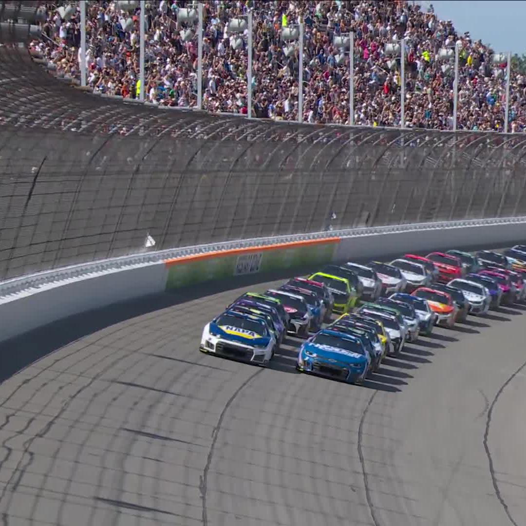 There's a stack-up on the restart, and multiple cars are collected!