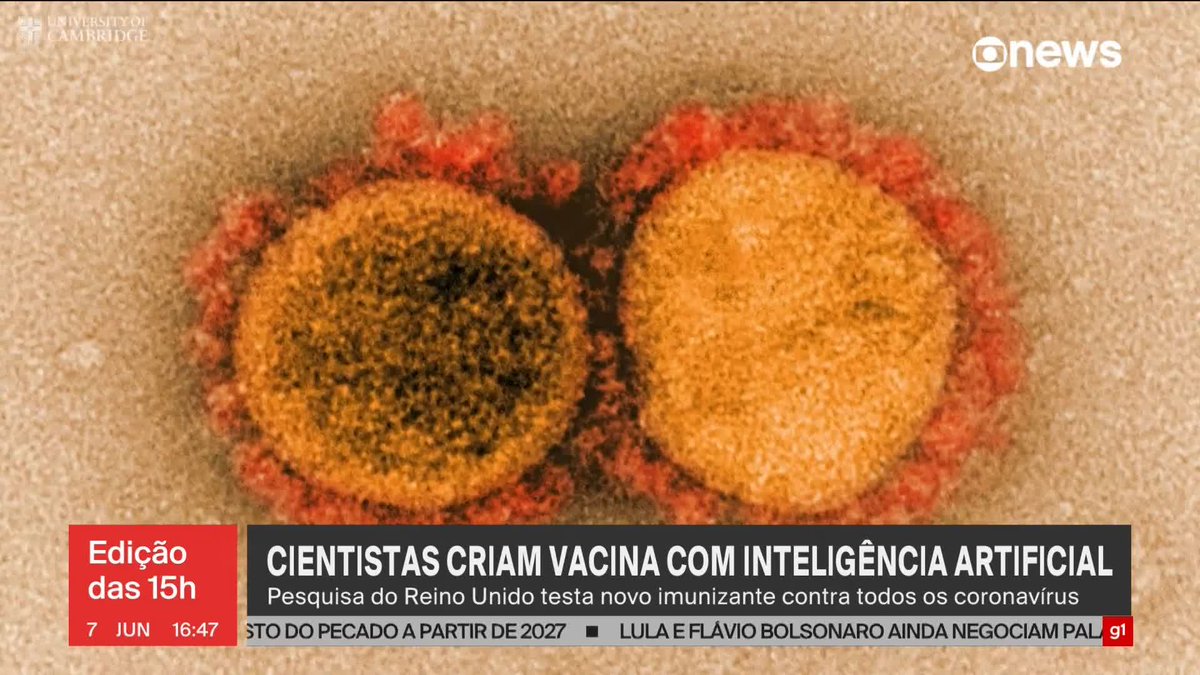 Cientistas do Reino Unido usaram inteligência artificial para criar uma vacina contra todos os tipos de coronavírus. Saiba mais. ➡ Assista à #GloboNews ao vivo: #JornalGloboNews