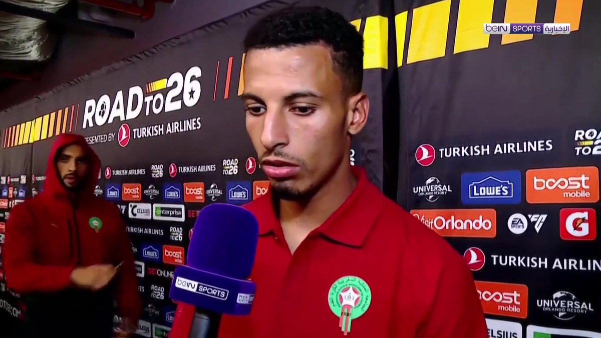 🟣🎤 | موفد beIN SPORTS باسل طبال تابع مباراة المغرب 🇲🇦 و النرويج 🇳🇴 في ملعب سبورت الوسترايتد في نيوجيرزي و سأل نجم أسود الاطلس عز الدين أوناحي عن إصابة عبد الصمد الزلزولي المقلقة