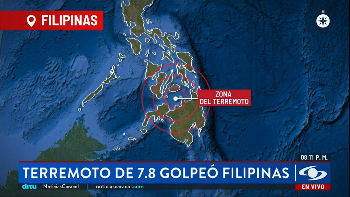 #Mundo | Un terremoto de magnitud 7,8 golpeó frente a las costas del sur de Filipinas. Siga la señal de Noticias Caracol en vivo aquí 👉