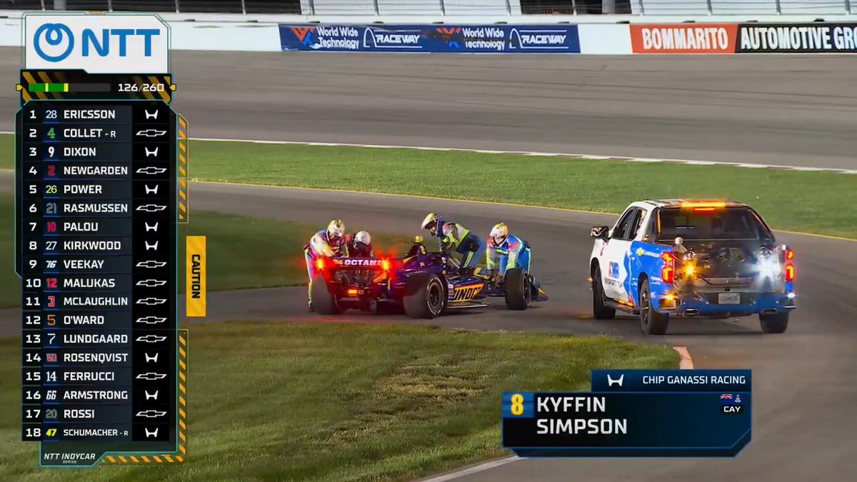 Kyffin Simpson runs out of fuel.