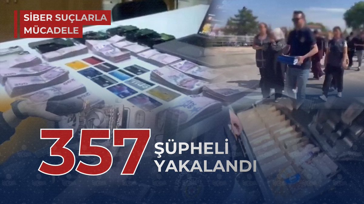 “Siber Suçlarla Mücadele kapsamında son 5 günde Polisimiz tarafından düzenlenen operasyonlarda 357 şüpheli yakalandı” 18 il merkezli "Yasa Dışı Bahis, Çevrim İçi Çocuk Müstehcenliği ve Tacizi, Nitelikli Dolandırıcılık” suçlarına yönelik düzenlenen operasyonlarda yakalanan şüphelilerin; -194'ü tutuklandı. -36’sı hakkında adli kontrol hükümleri uygulandı. Diğerlerinin işlemleri devam ediyor. Emniyet Genel Müdürlüğü Siber Suçlarla Mücadele Daire Başkanlığı, MASAK ve Cumhuriyet Başsavcılıkları koordinesinde; İl Emniyet Müdürlükleri Siber Suçlarla Mücadele Şube Müdürlüklerince yapılan çalışmalar sonucu; 18 ilde düzenlenen operasyonlarda yakalanan şüphelilerin; -POS tefeciliği yaptıkları, -Sosyal medya platformları ve oltalama (phishing) siteleri üzerinden "yatırım dolandırıcılığı, hesap kiralama, ürün satış dolandırıcılığı" temalarını kullanarak vatandaşlarımızı dolandırdıkları, -Vatandaşların mobil bankacılık ve oyun hesaplarına yetkisiz erişim sağladıkları, -Müstehcen çocuk görüntüsü barındırdıkları, -Yasa dışı bahis ve kumar oynattıkları, -Yasa dışı bahis sitelerinde para nakline aracılık ettikleri, -Yasa dışı bahis ve kumar sitelerinin reklamını yaptıkları tespit edildi. Vatandaşlarımızın huzuruna, güvenliğine ve alın terine göz diken dolandırıcılık şebekelerine geçit vermiyoruz. Devletimizin gücü, güvenlik güçlerimizin kararlı mücadelesi ve aziz milletimizin desteğiyle; suç ve suçlularla mücadelemizi ülkemizin dört bir yanında tavizsiz şekilde sürdürüyoruz. Kahraman Polislerimizi, Daire Başkanlığımızı, MASAK'ımızı, Cumhuriyet Başsavcılıklarımızı ve emeği geçenleri tebrik ediyoruz.