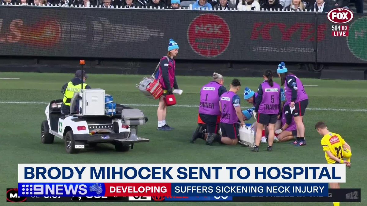 There are concerns for Melbourne forward Brody Mihocek after he landed headfirst into the turf during an ugly tackle from a former teammate. Owen Leonard #9News