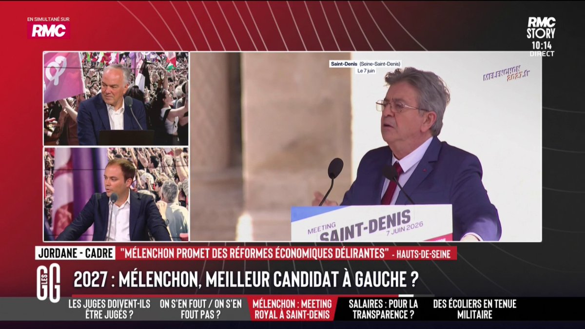 🔴 Présidentielle 2027 : Mélenchon, seule force crédible à gauche ? 🗣️ Olivier Truchot : "Je pense que vous vous emballez. C’est bien que Jean-Luc Mélenchon crée une dynamique 11 mois avant, mais la dynamique, il faudra la voir en janvier l’année prochaine." #GGRMC