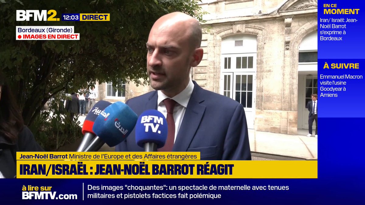 Le ministre des Affaires étrangères Jean-Noël Barrot "condamne les frappes iraniennes sur Israël" et appelle "toutes les parties à la retenue" #BFM2