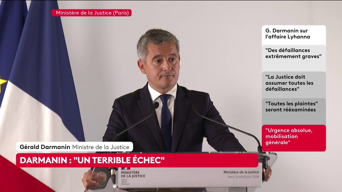 🔴 🗣 "J'ai pensé que cette défaillance, ici, ne tenait pas aux instructions que le ministère [de la Justice] a donné", estime Gérald Darmanin, interrogé sur son éventuelle démission après le scandale judiciaire né avec la mort de Lyhanna. #canal16