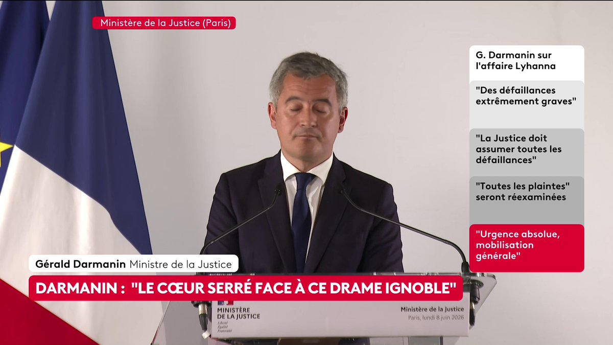 ⚡️🗣️ "Ni une nouvelle loi, ni des moyens supplémentaires" n'auraient pu empêcher la mort de Lyhanna, estime Gérald Darmanin, qui écarte l'idée de démissionner