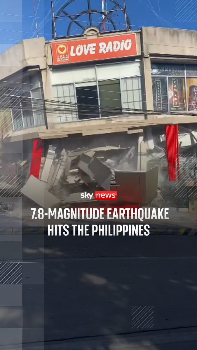 Footage shows terrified schoolchildren in the Philippines fleeing as a wooden structure collapses near them. A 7.8-magnitude earthquake has hit the country. The death toll has been rising, with at least 32 dead. Cordelia Lynch reports ⬇️