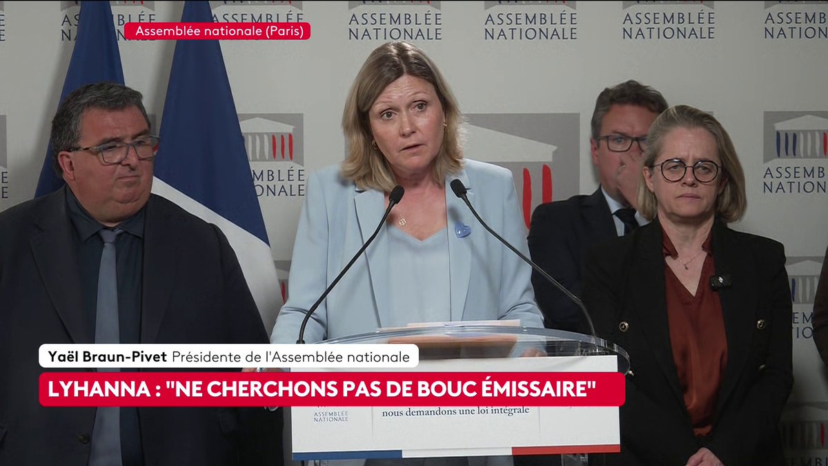 ⚡️ ALERTE INFO Affaire Lyhanna : Yaël Braun-Pivet, la présidente de l'Assemblée nationale, demande l'inscription à l'agenda du Parlement de la "loi intégrale" sur les violences sexistes et sexuelles.