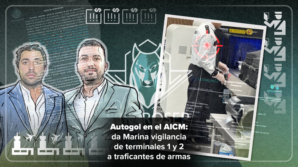🔴 #ÚLTIMAHORA: Dos empresas, en las que han participado como socios y operadores personas señaladas por la FGR como integrantes de una red de tráfico de armas, serán las responsables de la vigilancia y la seguridad de las Terminales 1 y 2 del Aeropuerto Internacional Benito Juárez CDMX durante el Mundial. 🧵
