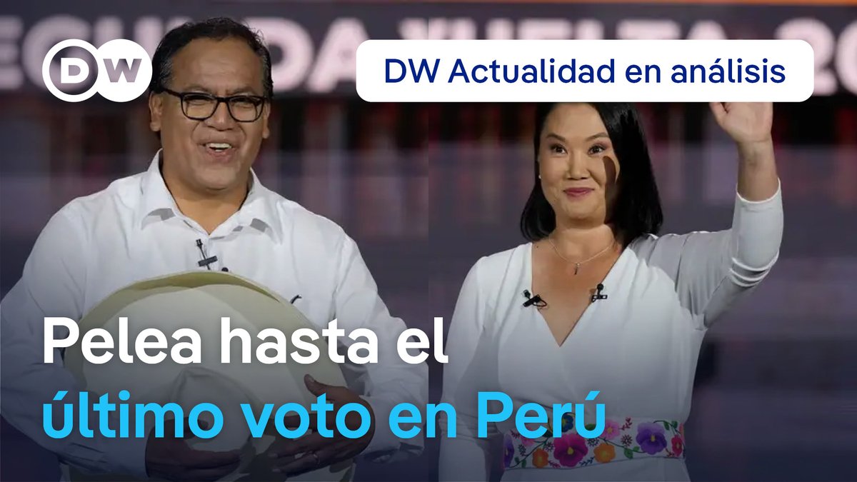 🟣 Incertidumbre hasta el final en las elecciones que deciden en los extremos el futuro de Perú El resultado de la elección presidencial de Perú era aún incierto este lunes, con la derechista Keiko Fujimori y el izquierdista Roberto Sánchez en empate técnico para convertirse en el noveno mandatario del país en una década. Con más del 93% de las actas escrutadas, Fujimori superaba por muy poco 50 % de los votos. Pero esa ventaja podría evaporarse a medida que sigan llegando los votos de las zonas rurales, donde Sánchez ha dominado.