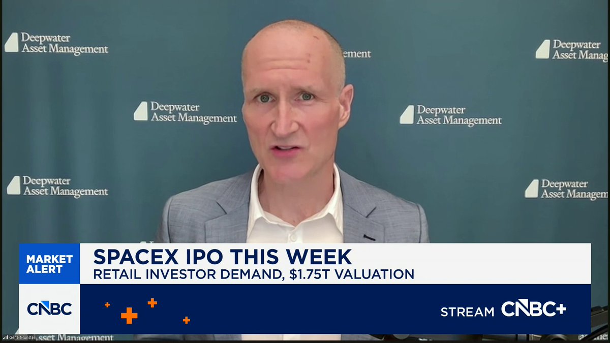 Gene Munster on the SpaceX IPO: “I am optimistic about how much negativity I’ve picked up as I’ve talked to other investors over the past couple weeks. I think all that is actually bullish for that initial day of trading. When you put SpaceX in the near-term and the long-term, it really has it all. It’s got rapid revenue growth, a large TAM, space, AI, national defense, Elon factor, etc. All this put together objectively is that the stock does go higher; I’m very positive on the long-term."