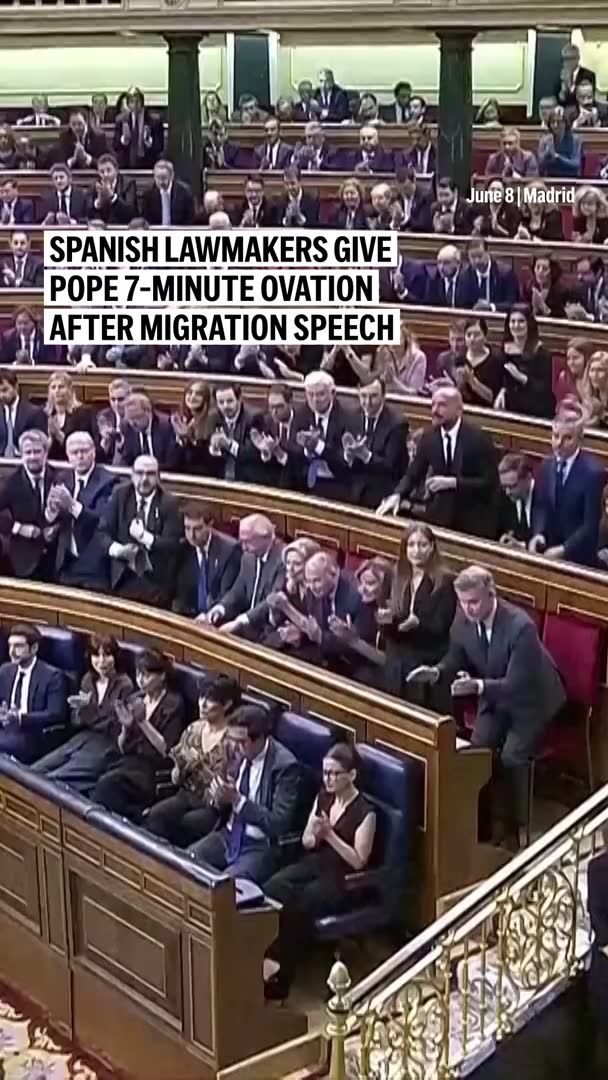 Spanish lawmakers gave Pope Leo XIV a standing ovation after he called for respect for migrants’ rights and international law in a historic address to parliament that signaled a new level of acceptance of the Catholic Church in the overwhelmingly secular country.