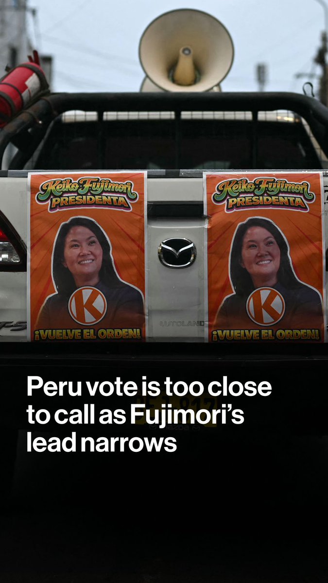 Peru’s bitterly contested presidential election remained too close to call as conservative Keiko Fujimori’s razor-thin lead over leftist candidate Roberto Sánchez narrowed with votes still being counted. Antonia Mufarech reports