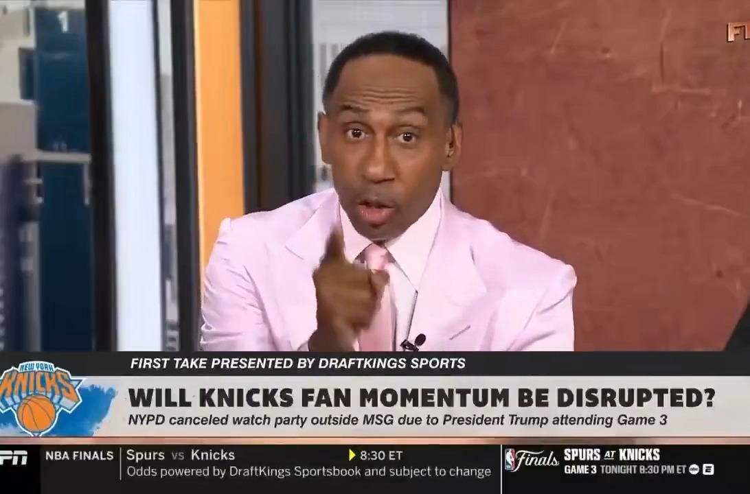 Stephen A. Smith says he will blame Trump's attendance at tonight's Knicks game if they lose: "If it causes the New York Knicks to lose tonight, I'm blaming him. I'm blaming the President of the United States. ... And damn it, I hope the GOP lose votes because of it if we lose tonight."