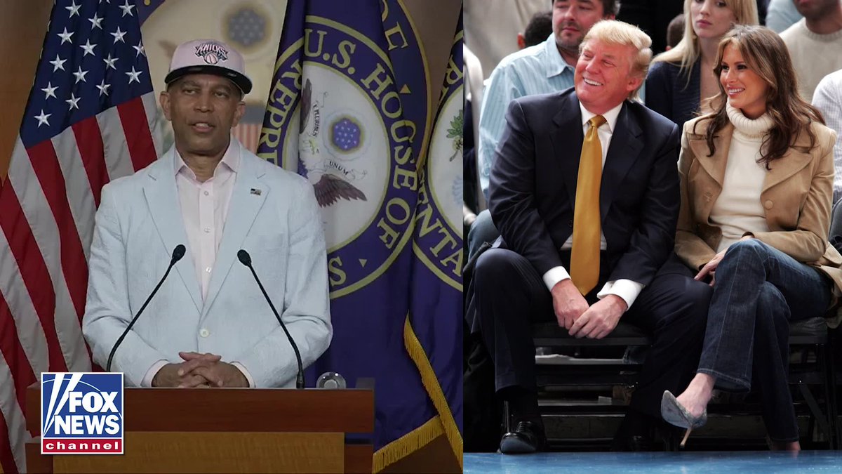 NEW: House Minority Leader Hakeem Jeffries slams President Trump's expected appearance at tonight's NBA Finals, accusing him of hijacking the basketball spotlight for political theater. "It also is not clear to me that Donald Trump is a big Knicks fan. I mean, does this guy even know the difference between Karl Rove and Karl-Anthony Towns? I don't think so." "He's just injecting himself into the NBA Finals because he always has to bring the MAGA circus into town."