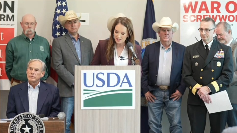 Brooke Rollins announces a Texas goat has been infected with New World Screwworm, bringing the total number of U.S. cases to 5. This is the 3rd new infection announced today.