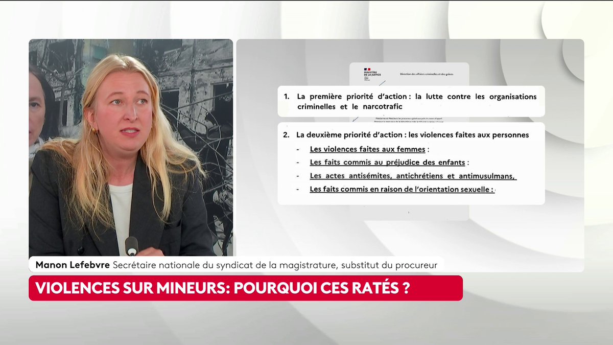 🔴 🗣️ "Dans nos parquets, on a dû tout arrêter pendant trois semaines pour faire des opérations Place nette [...] plutôt que de travailler sur des viols sur des enfants" : Manon Lefebvre réagit aux priorités énoncées par Gérald Darmanin. Loïc de La Mornais #SurLeTerrain #Canal16