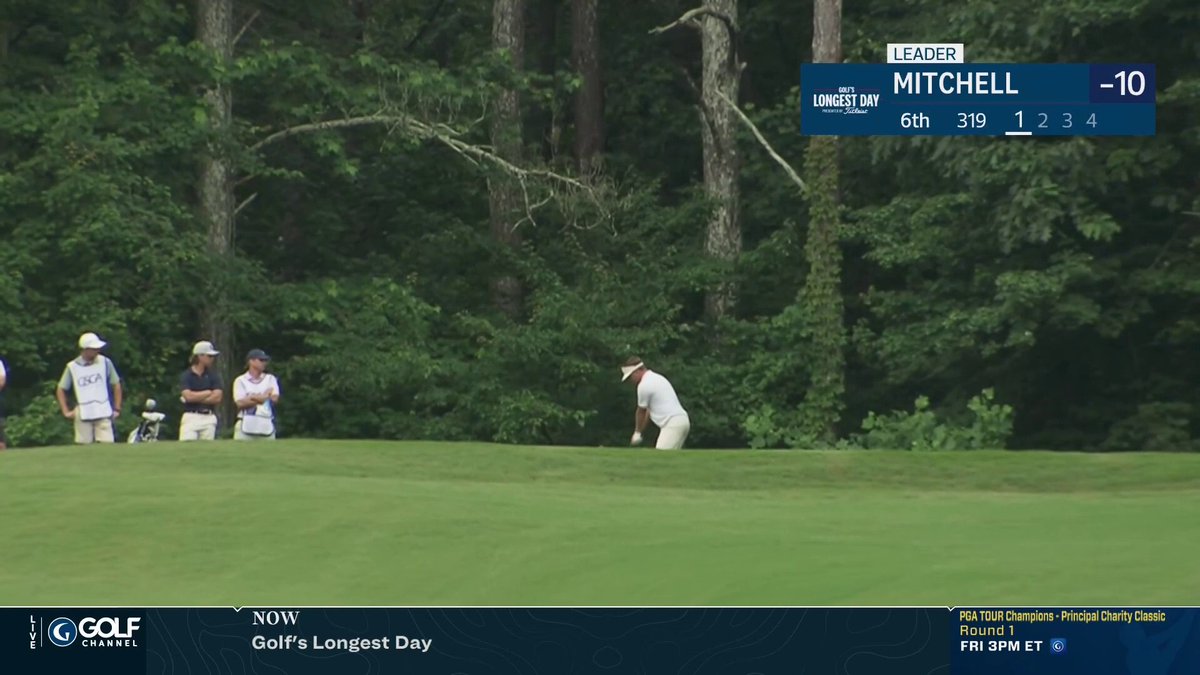 Just before the horn blew at the Georgia qualifier, Keith Mitchell (-10) drove the green on this par 4. He's currently leading with five spots up for grabs at Hawks Ridge Golf Club.